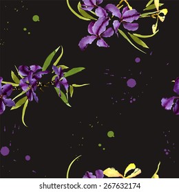 Iris, watercolor, can be used as greeting card, invitation card for wedding, birthday and other holiday and summer background. Vector illustration. 