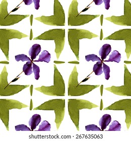 Iris, watercolor, can be used as greeting card, invitation card for wedding, birthday and other holiday and summer background. Vector illustration. 