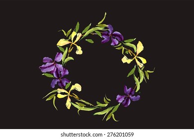 Iris, watercolor, can be used as greeting card, invitation card for wedding, birthday and other holiday and summer background. Vector illustration. 