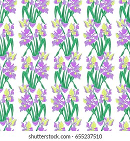 Irises, floral seamless pattern. Vector illustration.