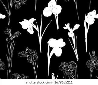 Irische Blumen Vektorillustration nahtlose Hintergrundmuster handgezeichnet. Vektorillustration. Textildesign, Wickelpapier.