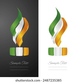 Irish abstract 3D wavy flag ribbon for fashion and industry labels. Ireland 3D torch flame strip label sticker icon vector