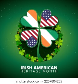 Irish American heritage month background with shamrock leaves decoration