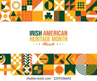 Irish American Heritage Month Background. Celebrating contribution of Irish Immigrants in United States of America in March. Social media post vector illustration. Neo Geometric pattern poster concept