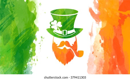 Bandera de color agua vectorial con leprechaun y saludo de San Patricio