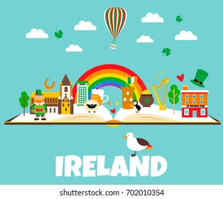 Irish background with set of landmarks and symbols.