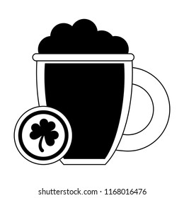 Irish beer cup and coin in black and white