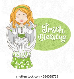 Irish blessing. Happy St. Patrick's Day illustration with angel