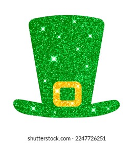 Irish bucket hat in green with glitter effect, symbol of the Irish holiday. Green glitter hat. Vector illustration isolated on white background