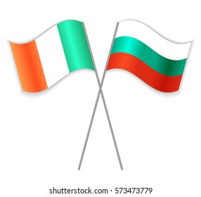 Irish and Bulgarian crossed flags. Ireland combined with Bulgaria isolated on white. Language learning, international business or travel concept.