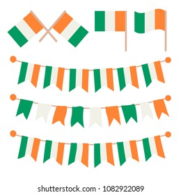 Irish buntings garlands isolated on white background.  Flags of Ireland. Vector illustration.