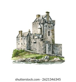 irish castle vector illustration in watercolor style