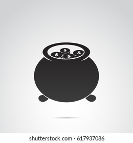 Irish cauldron with money icon isolated on white background. Vector art.