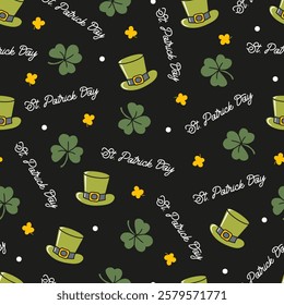 Irish Celebration Patrick Day Green Hat and Leaves. Perfect for holiday-themed projects, gift wrapping, party invitations, and digital graphics. Capture the spirit of Irish luck and festivities