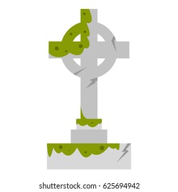 Irish celtic cross with green slime icon flat isolated on white background vector illustration