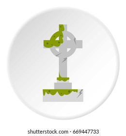 Irish celtic cross with green slime icon in flat circle isolated on white background vector illustration for web