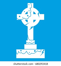 Irish celtic cross icon white isolated on blue background vector illustration