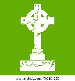 Irish celtic cross icon white isolated on green background. Vector illustration