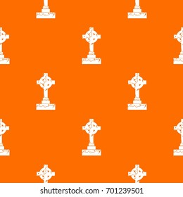 Irish celtic cross pattern repeat seamless in orange color for any design. Vector geometric illustration