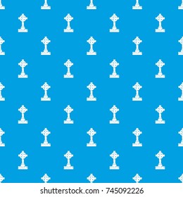 Irish celtic cross pattern repeat seamless in blue color for any design. Vector geometric illustration