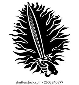Irish Celtic design in retro style. The inscription in Gaelic - An Claidheamh Solulis - Sword of Light, isolated on white, vector illustration