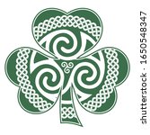Irish Celtic design in vintage, retro style, Celtic-style clover. Irish symbol for the feast of St. Patrick, isolated on white, vector illustration