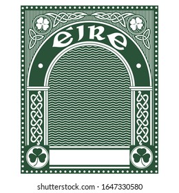 Irish Celtic design in vintage, retro style, Celtic-style clover, illustration on the theme of St. Patricks day celebration, isolated on white, vector illustration