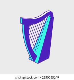 Irish Celtic harp isometric vector icon illustration