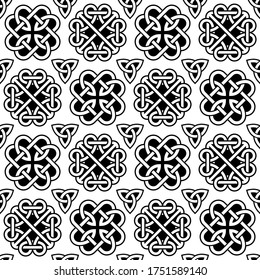 Irish Celtic knots and braids vector seamless pattern  set, retro design St Patrick's Day celebration. Retro Celtic repetitive background, traditional ornaments from Ireland