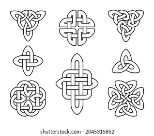 Irish celtic knots. Slavic mystic knot emblems, linear vector gaelic pagan circle destiny and trefoil unity symbols, celt england scottish spirit design elements isolated on white