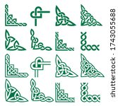 Irish Celtic vector corners design set, braided green frame patterns - greeting card and invititon design elements. Retro Celtic collection of corners on white background, traditional ornaments from I