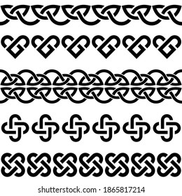 Irish Celtic vector knots and braids - seamless patterns collection, border and frame design, perfect for greeting cards, St Patrick's Day celebration. Retro Celtic collection of braided ornaments 