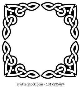 Irish Celtic vector square greeteing card design - traditional pattern with corners inpired by retro art from Ireland. 
Retro braided frame design black and white, traditional ornaments

