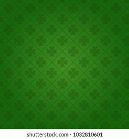 Irish Clover Background, St. Patrick's Day Seamless Pattern With Shamrock Leaves On Green Vector Illustration