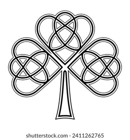 Irish clover line art vector illustration. Good luck symbol. 
Stylized сlover with three leaves.