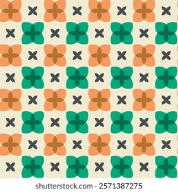 Irish clover symbol checkered seamless pattern. Traditional tricolour concept flag colour. St. Patrick's Celtic culture celebration. Classic geometrical square grid vector illustration background