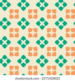 Irish clover symbol checkered seamless pattern. Traditional tricolour concept flag colour. St. Patrick's Celtic culture celebration. Classic geometrical square grid vector illustration background