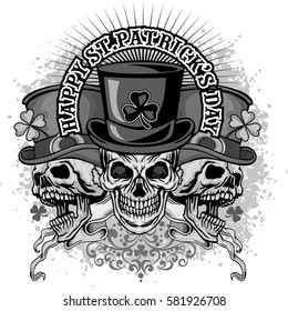 Irish coat of arms with skull and clover, grunge vintage design t shirts