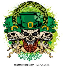Irish coat of arms with skull and clover, grunge vintage design t shirts