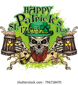 Irish coat of arms with skull and clover, grunge vintage design t shirts