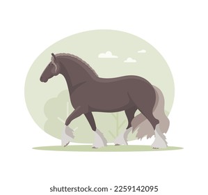 Caballo irlandés de la turba en un paseo, ilustración plana vectorial de dibujos animados