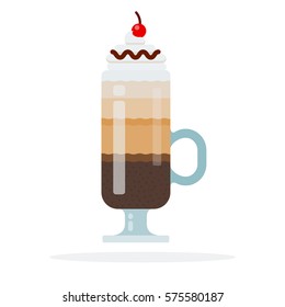 Irish coffee with cherry vector flat material design isolated on white