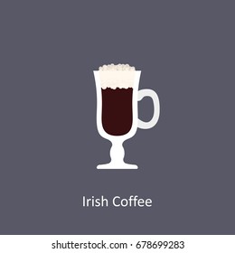 Irish Coffee cocktail icon on dark background in flat style. Vector illustration