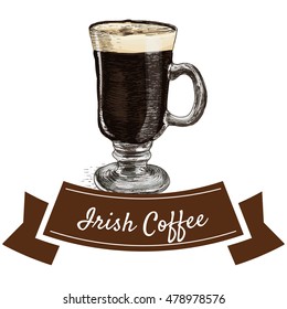  Irish coffee colorful illustration. Vector illustration of Irish coffee