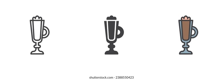 Irish coffee glass different style icon set. Line, glyph and filled outline colorful version, outline and filled vector sign. Symbol, logo illustration. Vector graphics