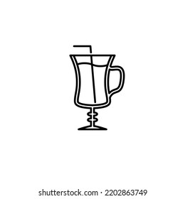 irish coffee glass icon with straw on white background. simple, line, silhouette and clean style. black and white. suitable for symbol, sign, icon or logo