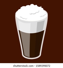 Irish coffee in glass vector isolated. Caffeine drink with milk. Cafe menu symbol. White cream and hot beverage.