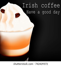 Irish coffee/Irish coffee in a mug on a black background