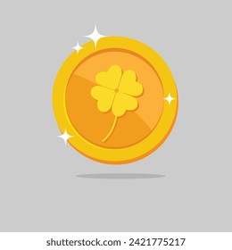 Irish coin gold vector illustration isolated on grey background. Creative coin for saint patrick day