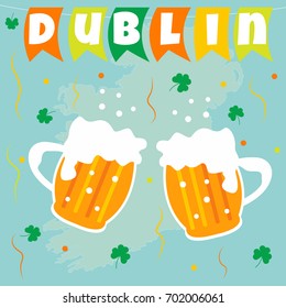 Irish concept celebration background. Flags beer and shamrock